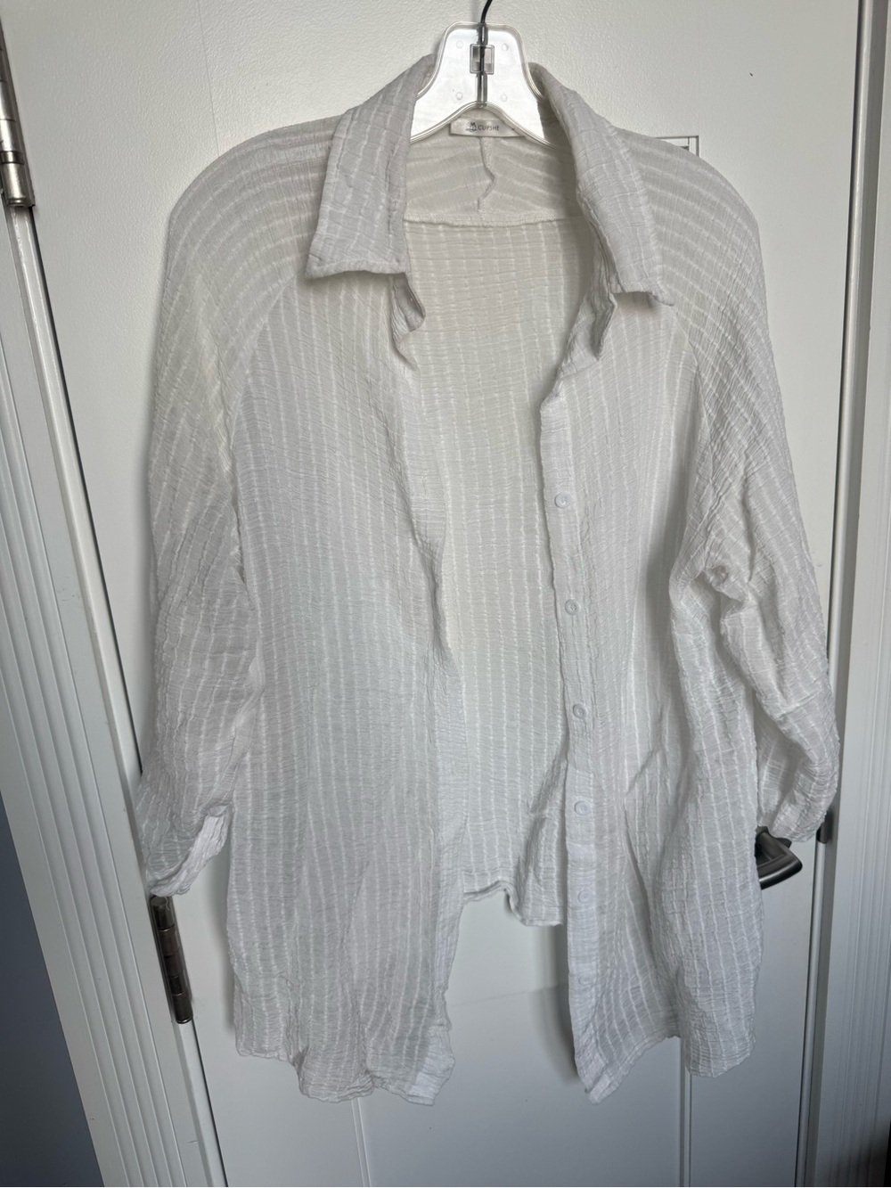 Cupshe White Sheer Textured Button-Up Top